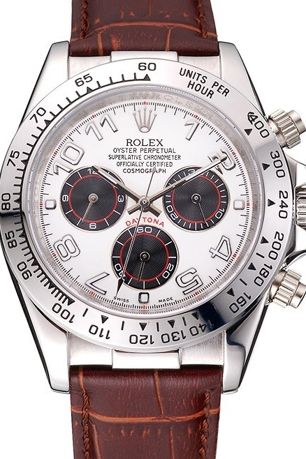 AAA Replica Watches Leather Daytona Dial Rolex Stainless Case Strap White Brown Steel 0815